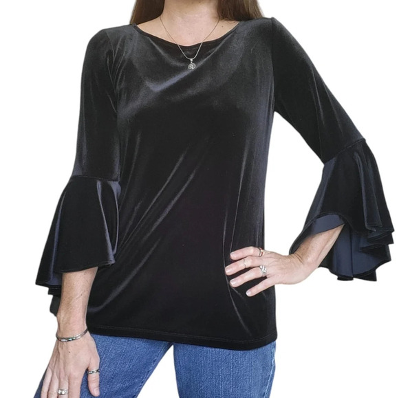 Sam and Jess Velvet Top Womens Small Black Flare Sleeve Whimsigoth Goth Witchy - Picture 1 of 12